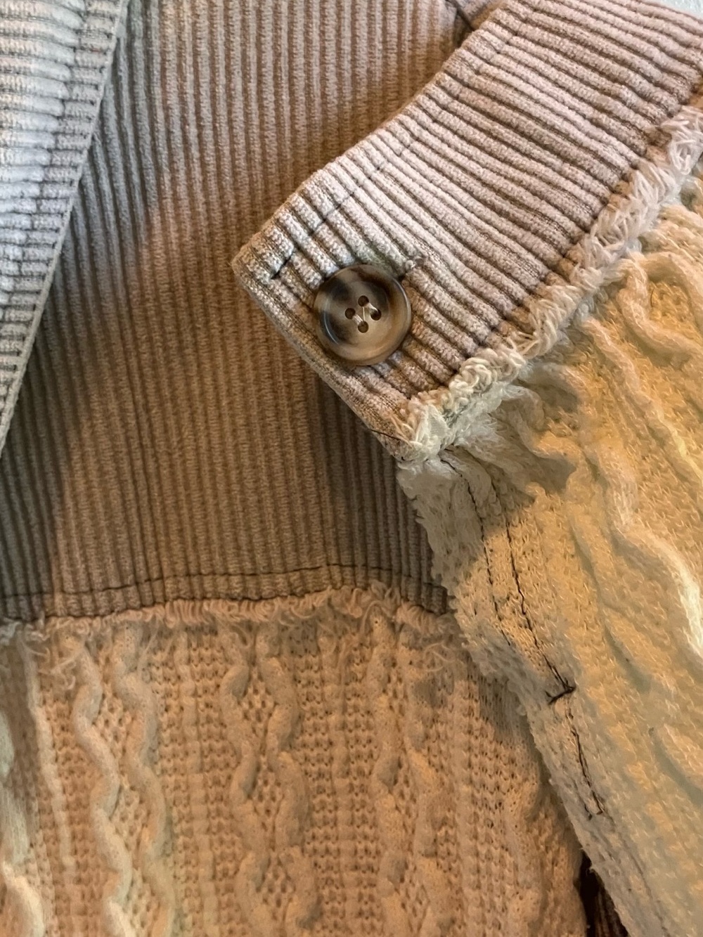 Oli & Hali Patchwork Mixed-Knit Women's Sweater/Jacket— Olive, Cream, Grey EUC L - Picture 4 of 6